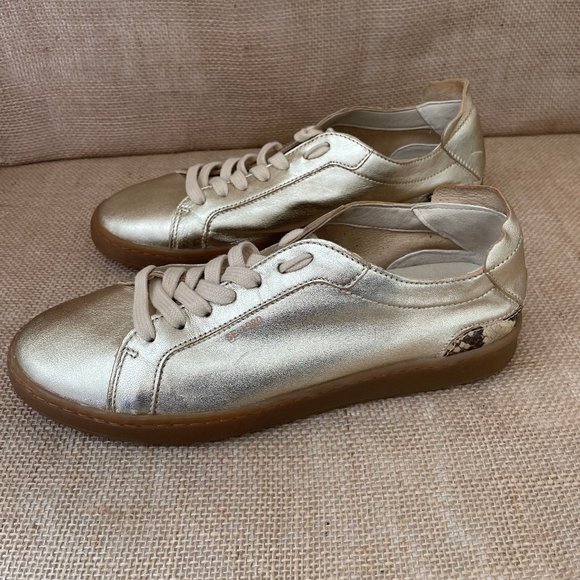 Sam  Edelman Reve Women's Jayme genuine leather Sneaker Gold Size 7.5 - Picture 2 of 5
